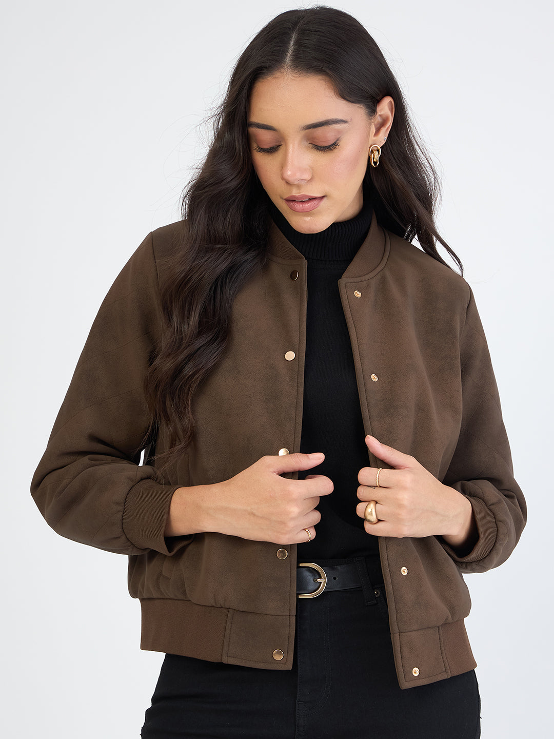 Coffee Brown Bomber Jacket - Main Image
