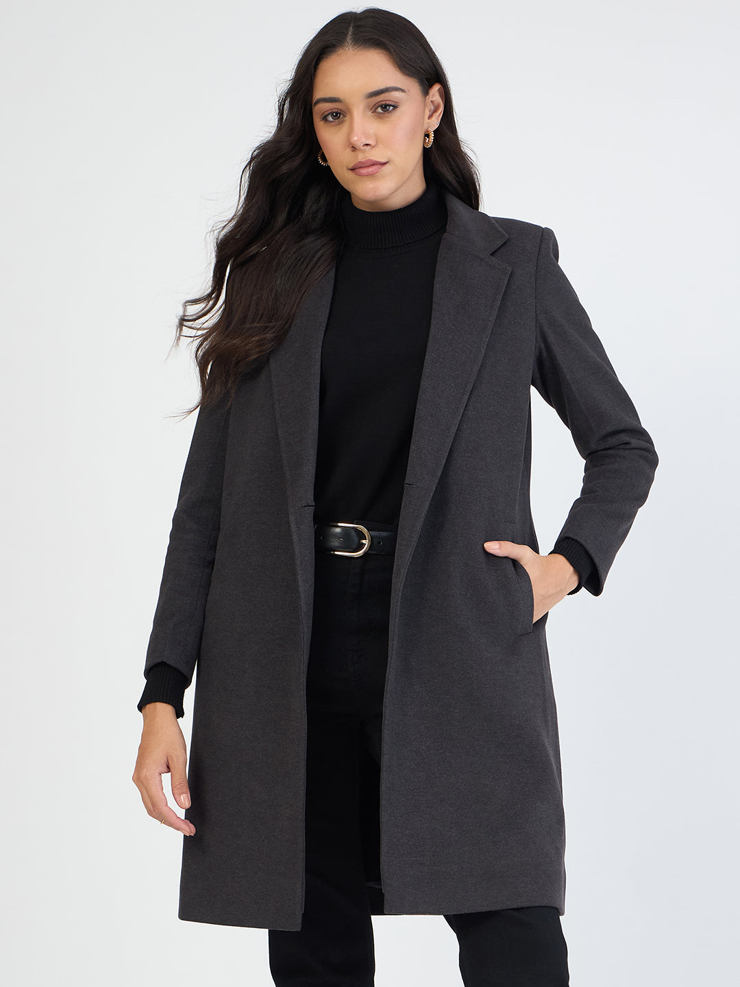 Grey Single Button Long Coat