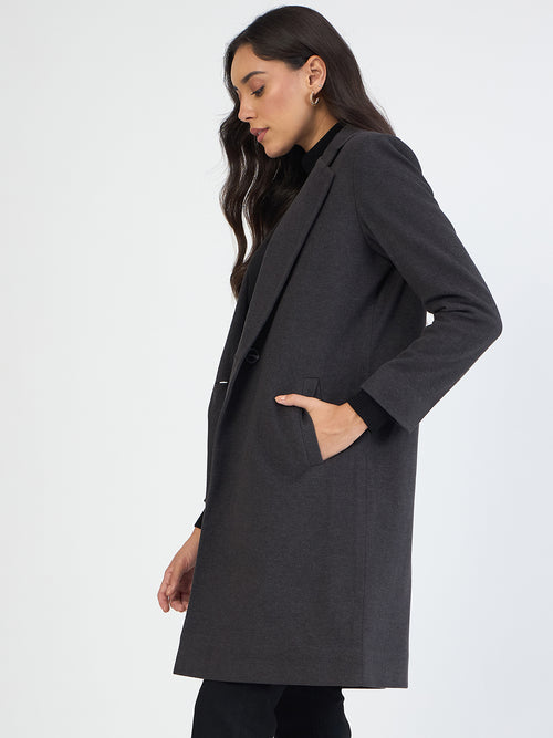 Grey Single Button Long Coat