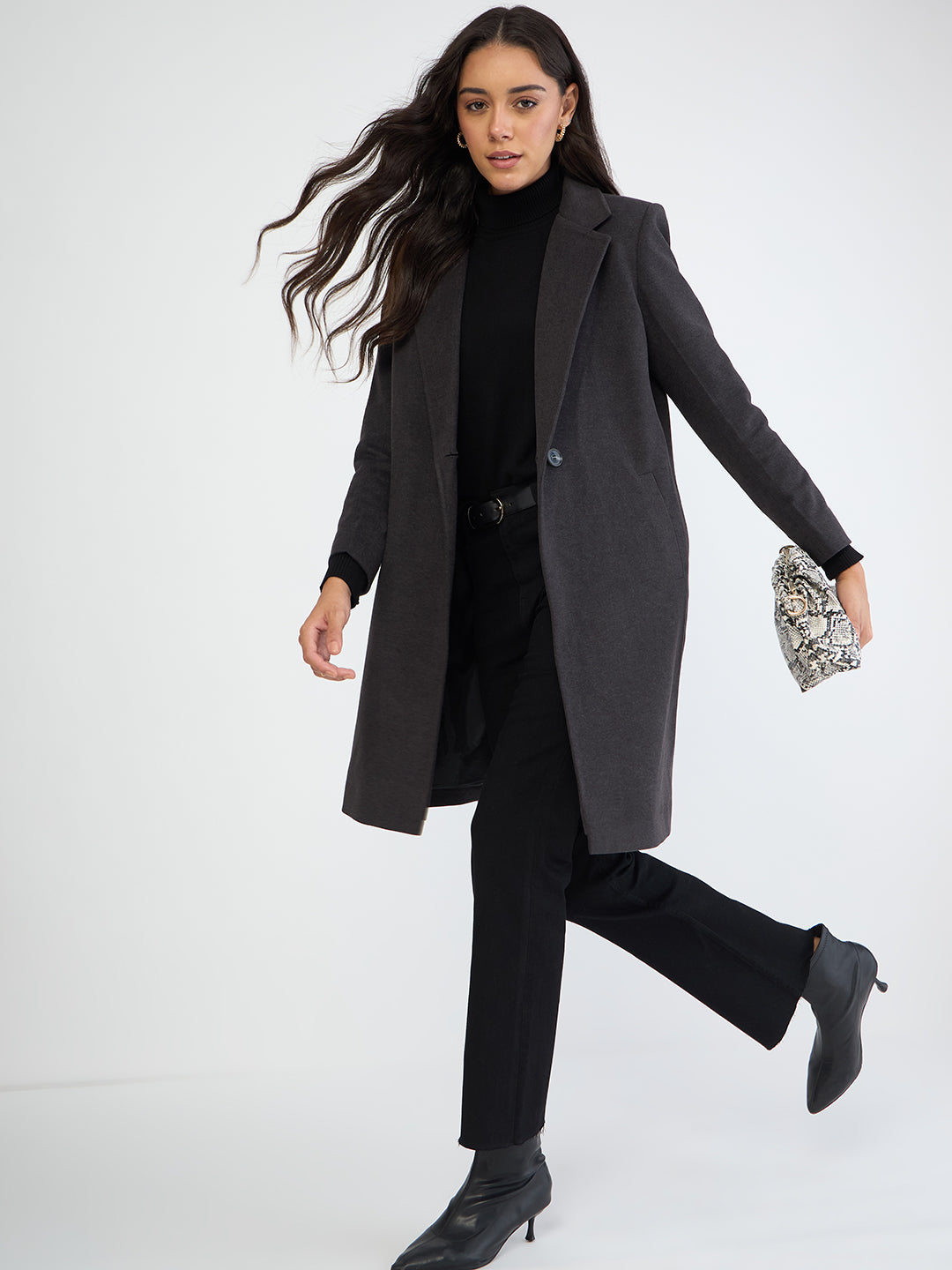 Grey Single Button Long Coat