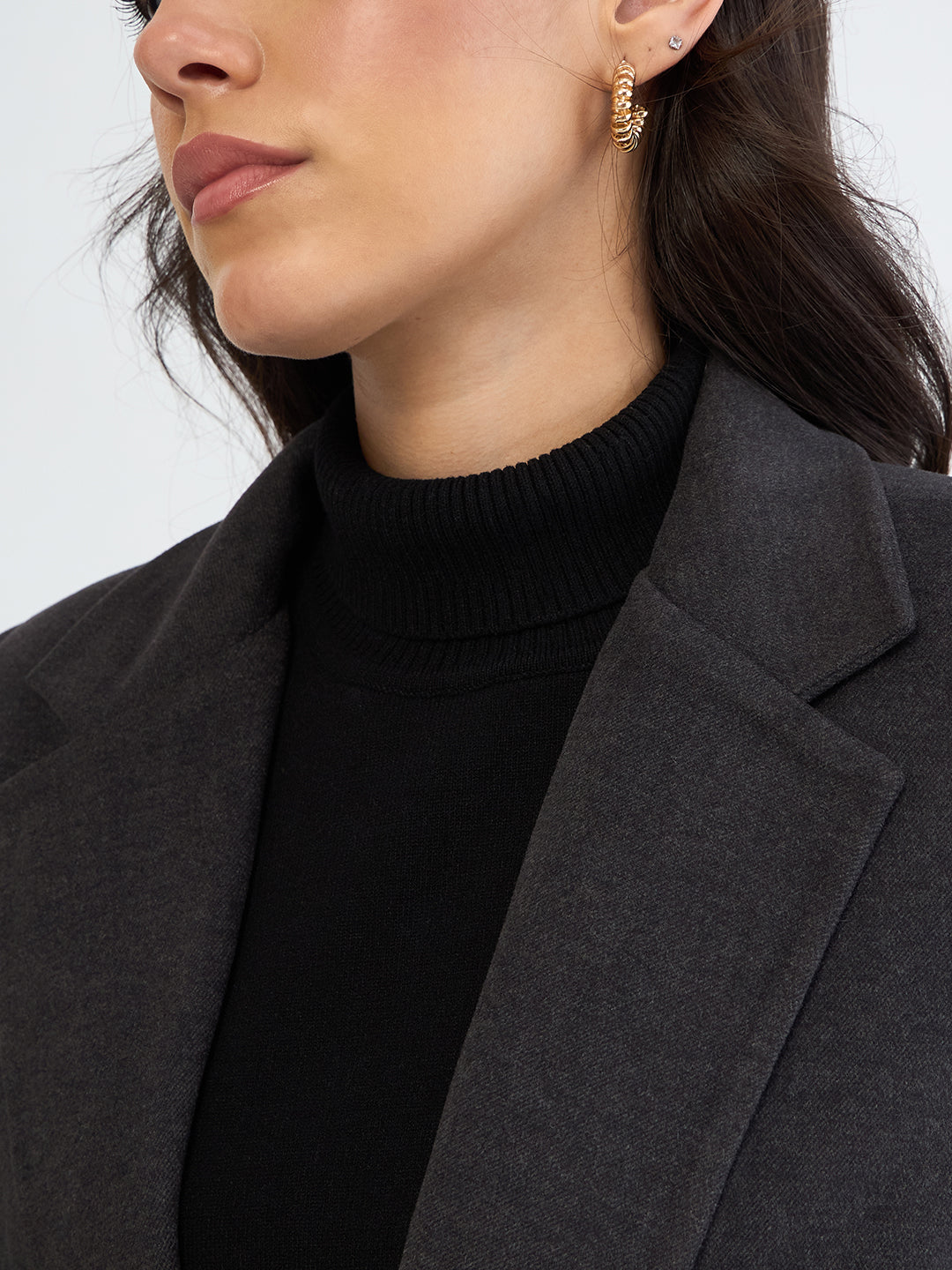 Grey Single Button Long Coat