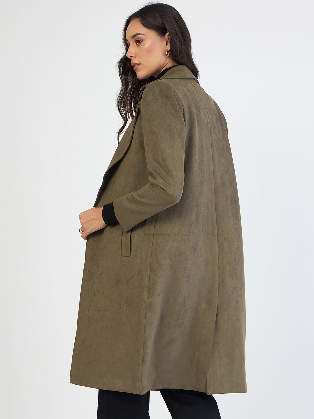 Olive Suede Long Coat