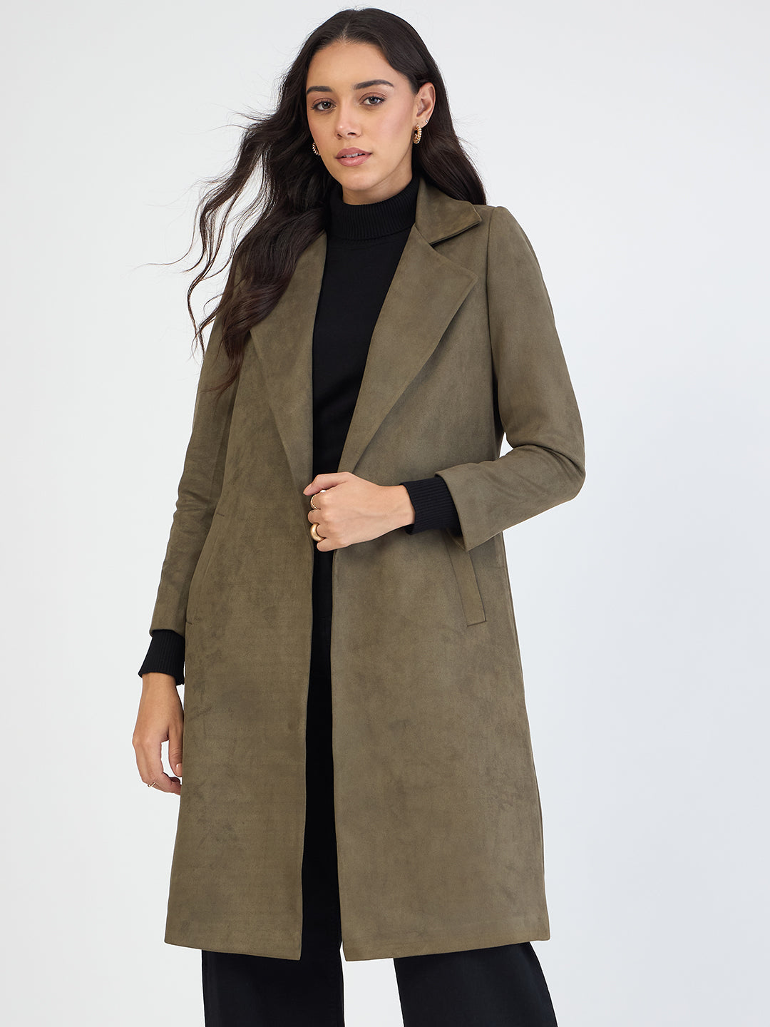 Olive Suede Long Coat