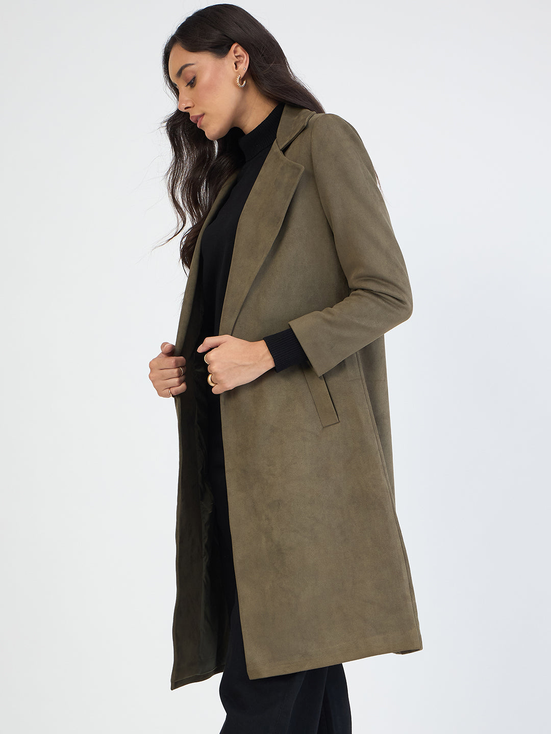 Olive Suede Long Coat