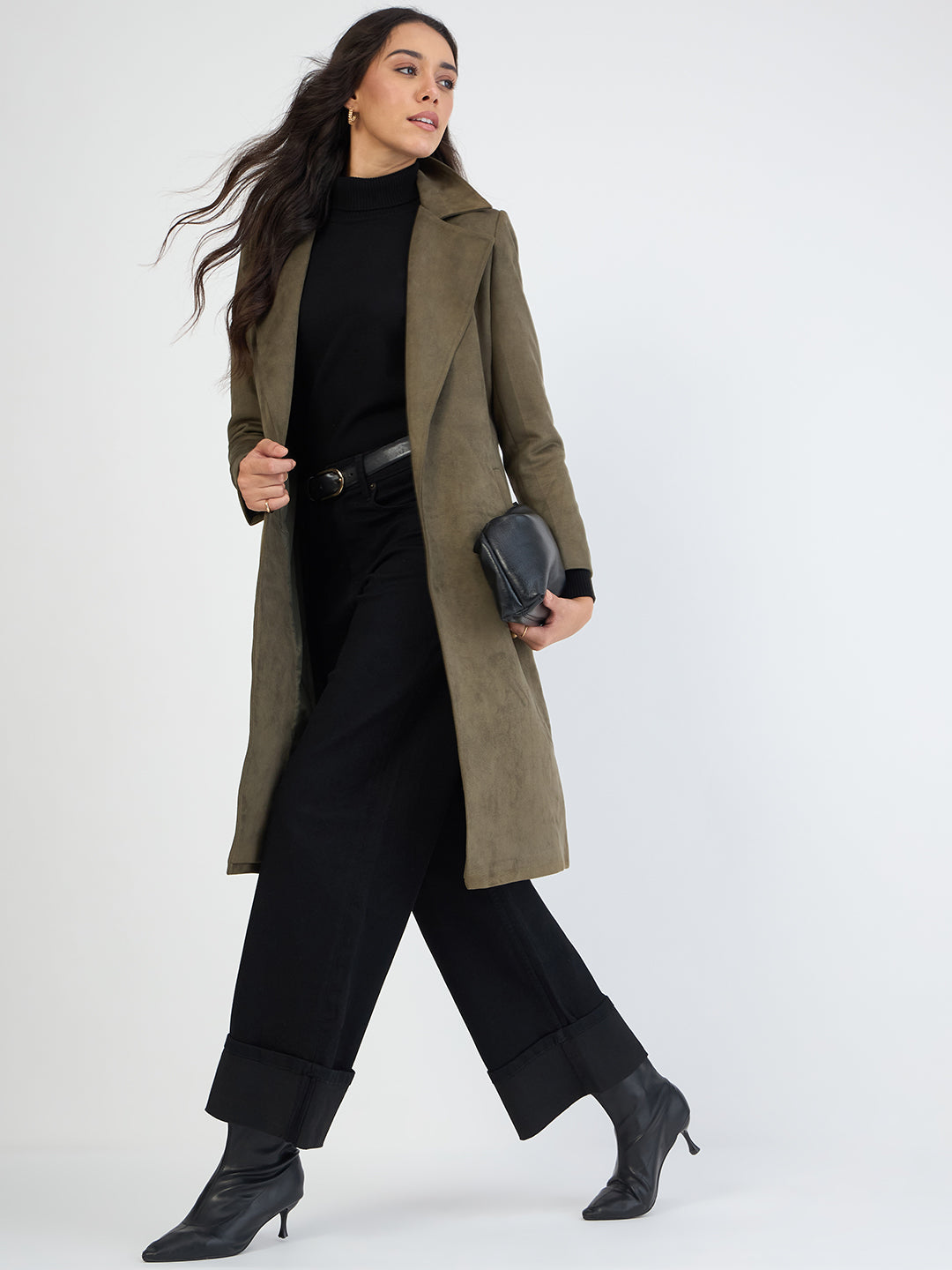 Olive Suede Long Coat