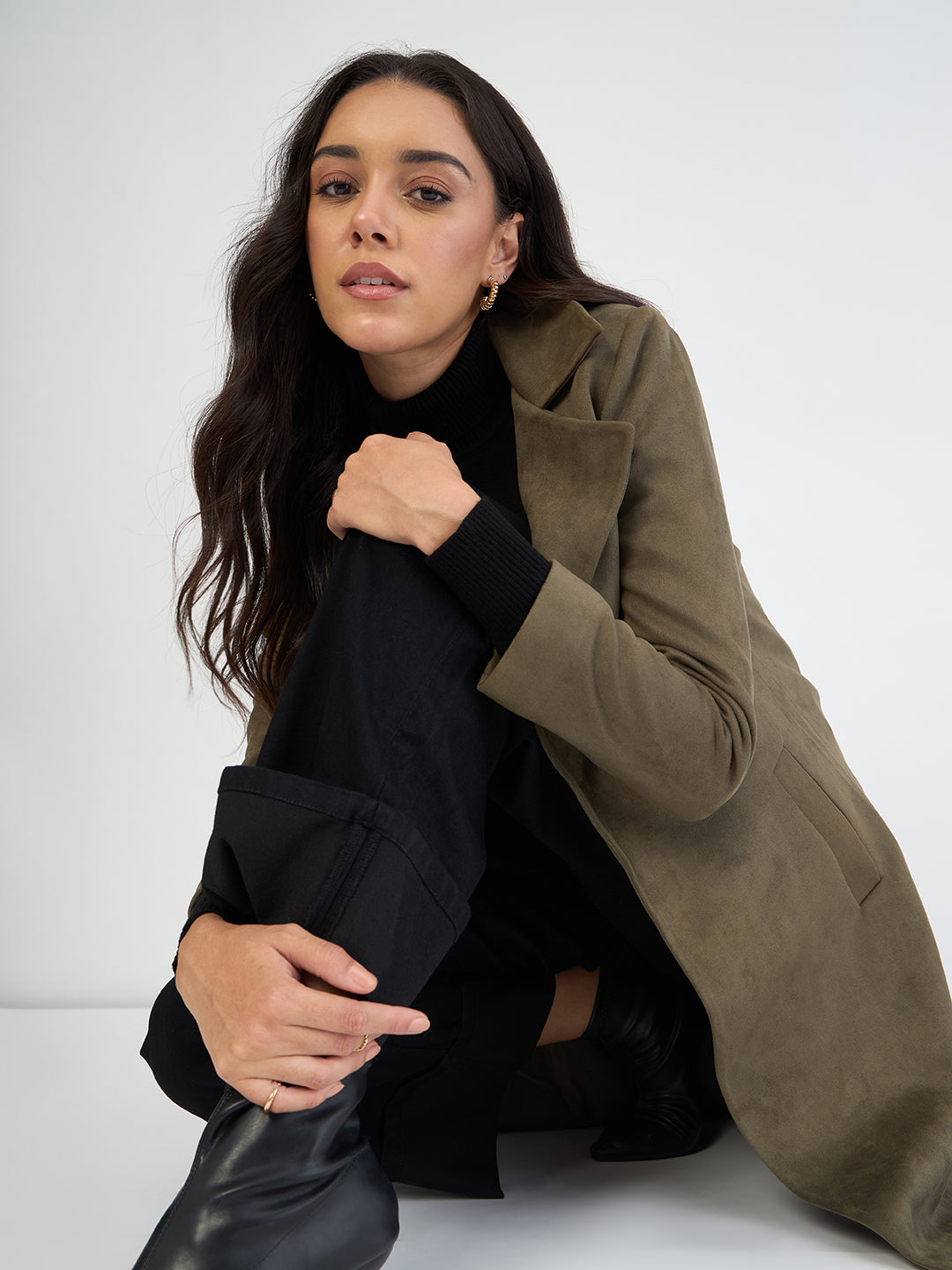 Olive Suede Long Coat