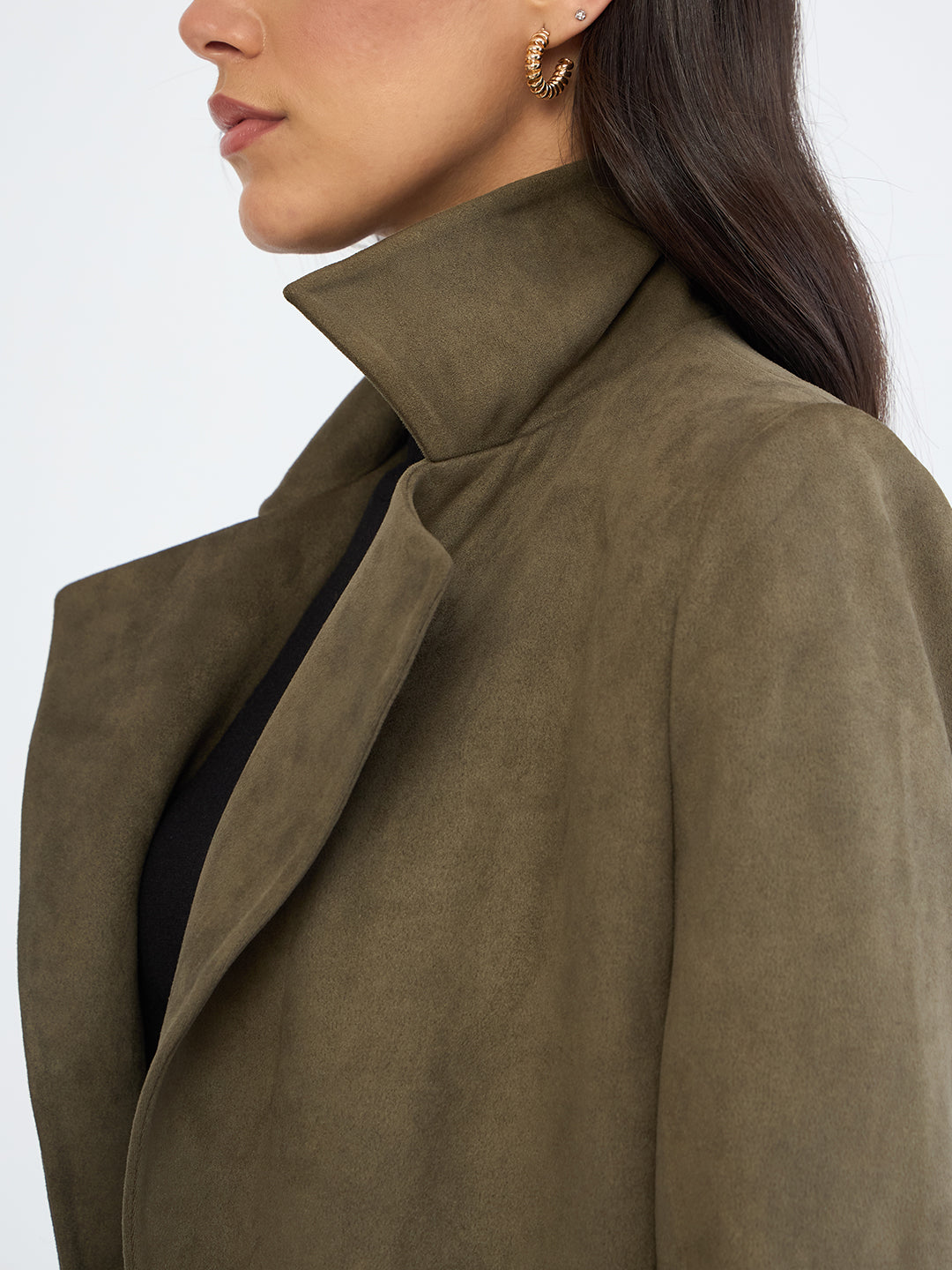 Olive Suede Long Coat