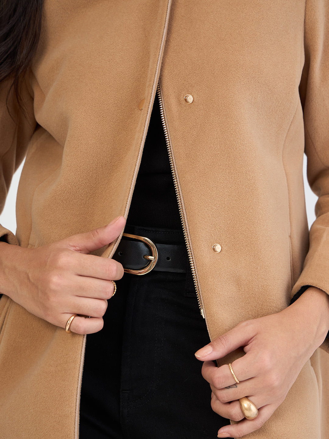 Fawn Beige Zip-Up Long Coat