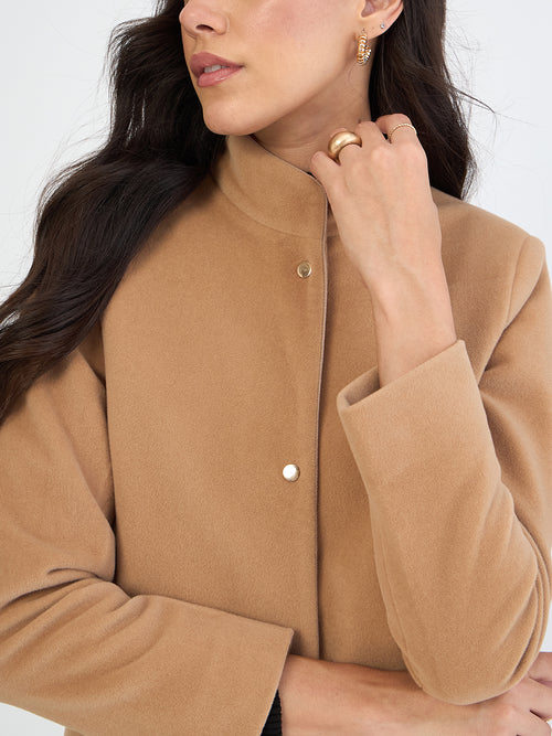Fawn Beige Zip-Up Long Coat