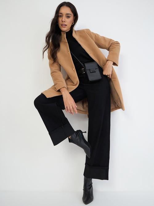 Fawn Beige Zip-Up Long Coat