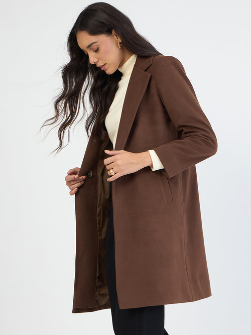 Brown Single Button Long Coat