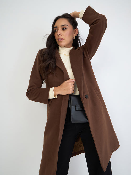 Brown Single Button Long Coat