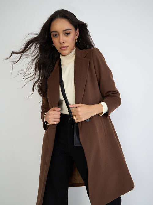 Brown Single Button Long Coat