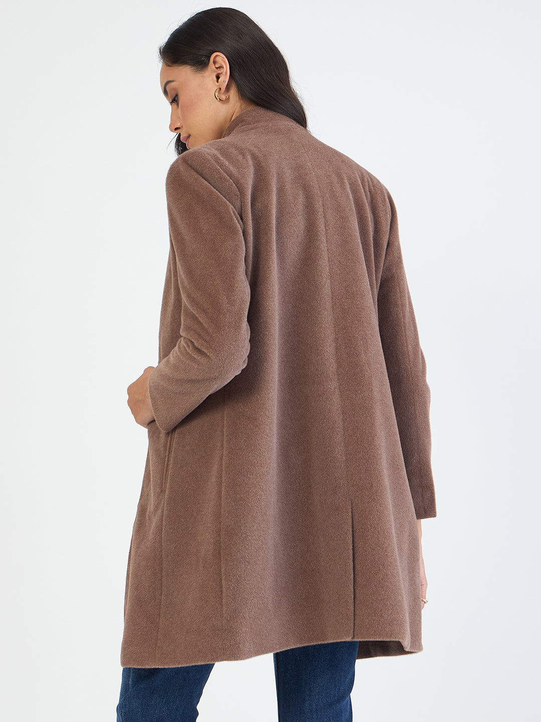 Mouse Brown Zip-Up Long Coat