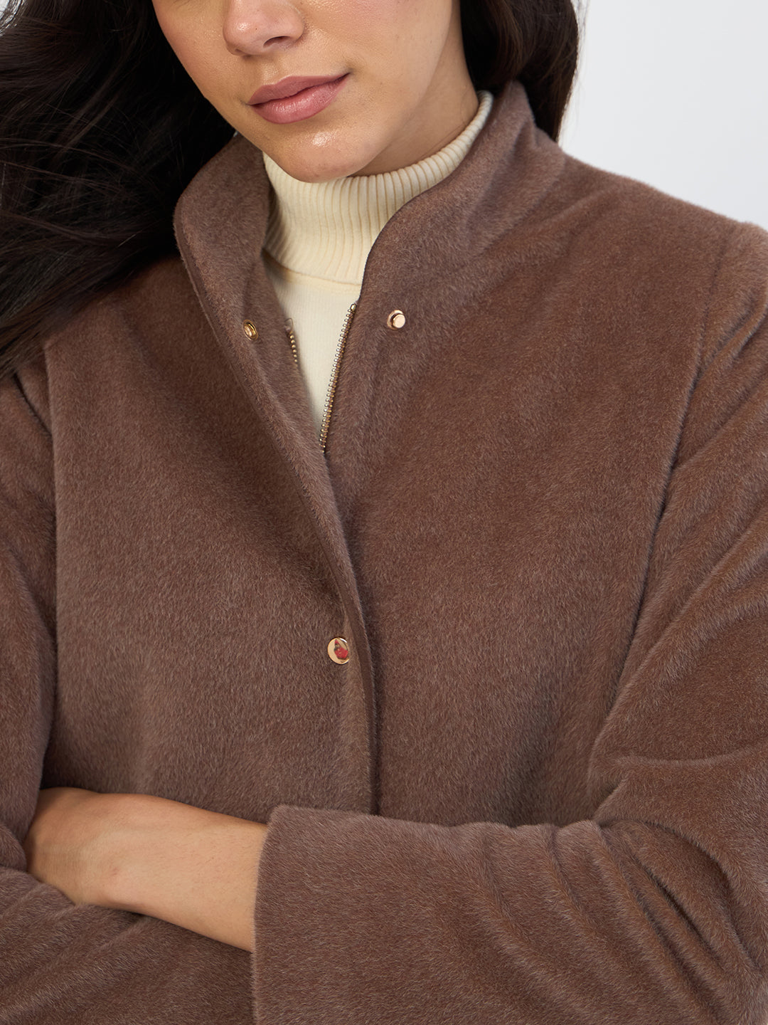 Mouse Brown Zip-Up Long Coat