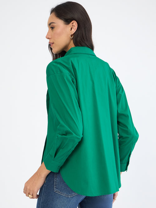 Emerald Green Poplin Pleated Shirt
