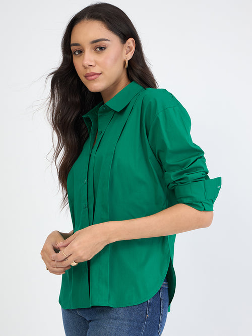 Emerald Green Poplin Pleated Shirt