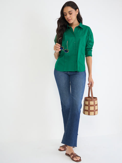 Emerald Green Poplin Pleated Shirt