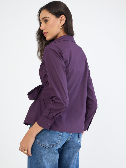 Deep Purple Poplin Wrap Top