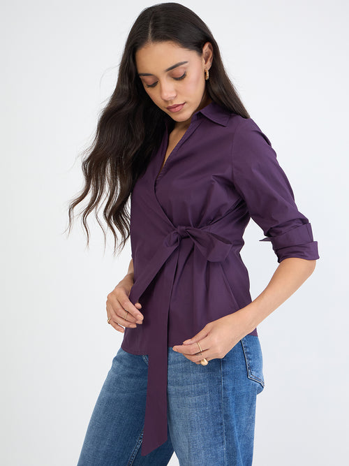Deep Purple Poplin Wrap Top