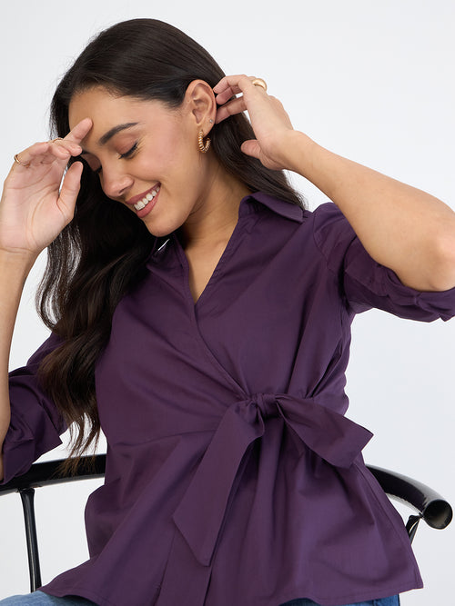 Deep Purple Poplin Wrap Top