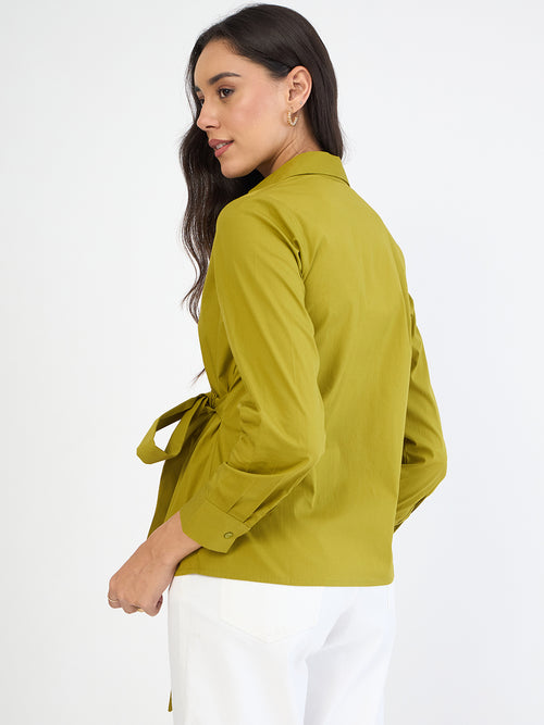 Citrine Green Poplin Wrap Top