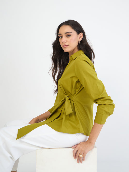 Citrine Green Poplin Wrap Top