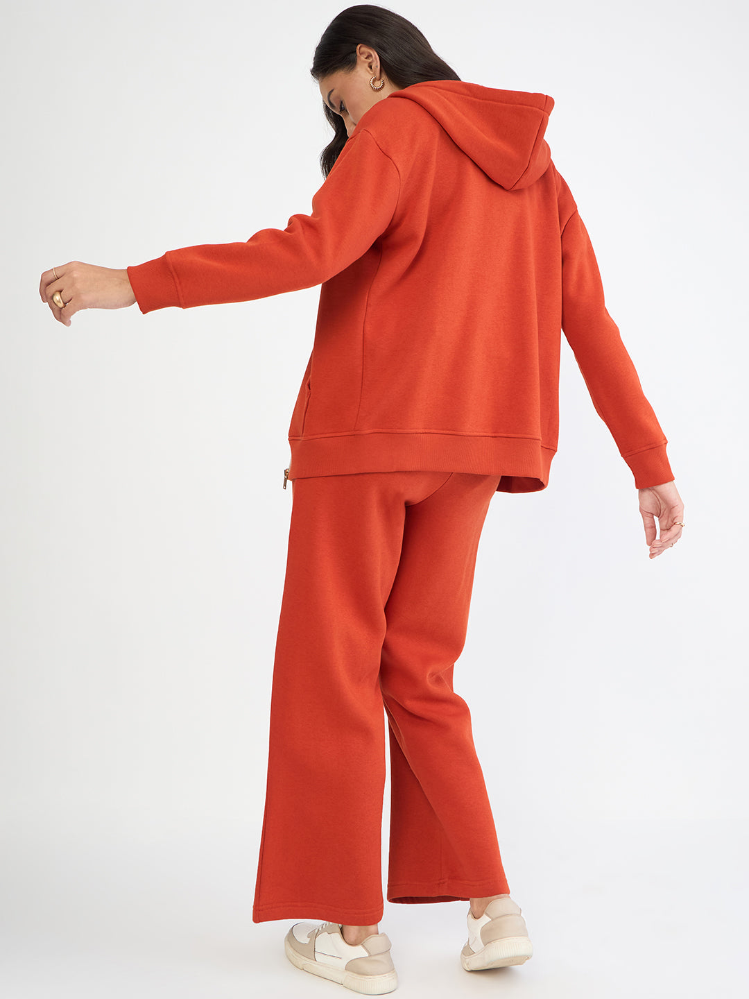 Rust Zip-Up Fleece Hoodie