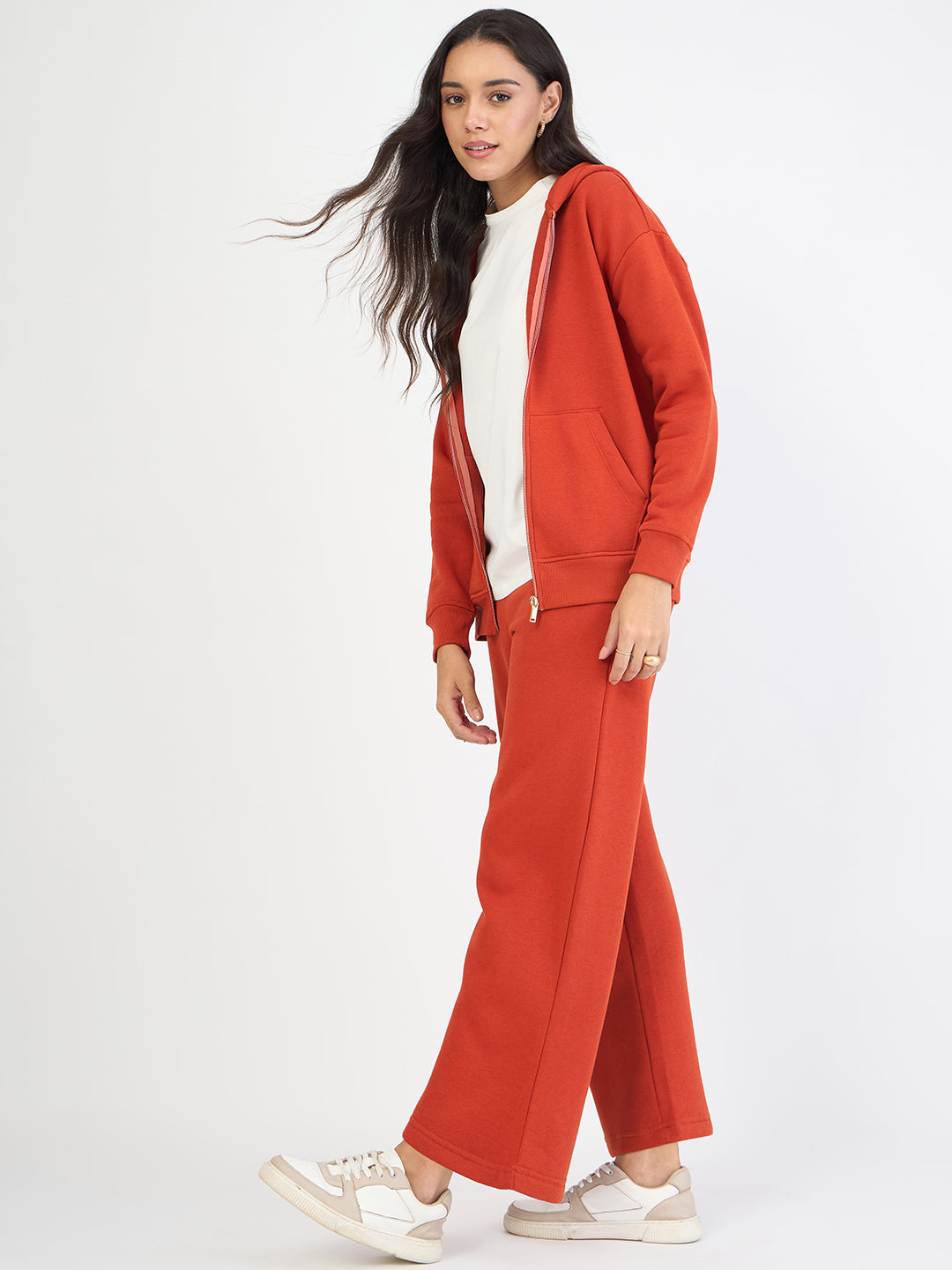 Rust Zip-Up Fleece Hoodie