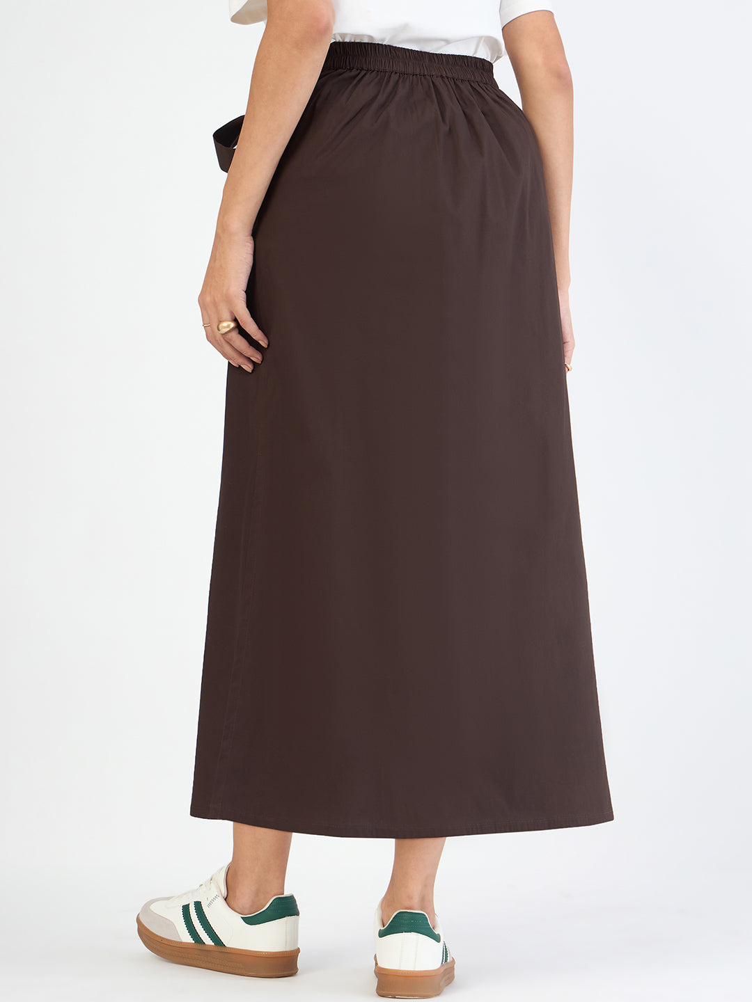 Coffee Brown Poplin Tie-Up Maxi Skirt