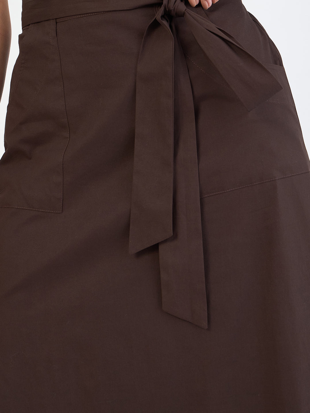 Coffee Brown Poplin Tie-Up Maxi Skirt