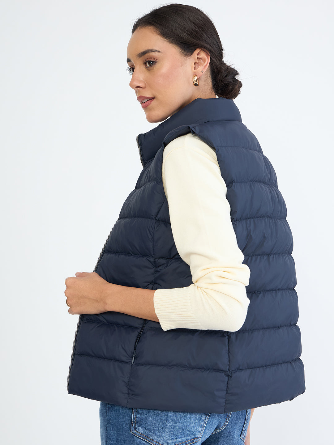 Navy Quilted Sleeveless Puffer Jacket