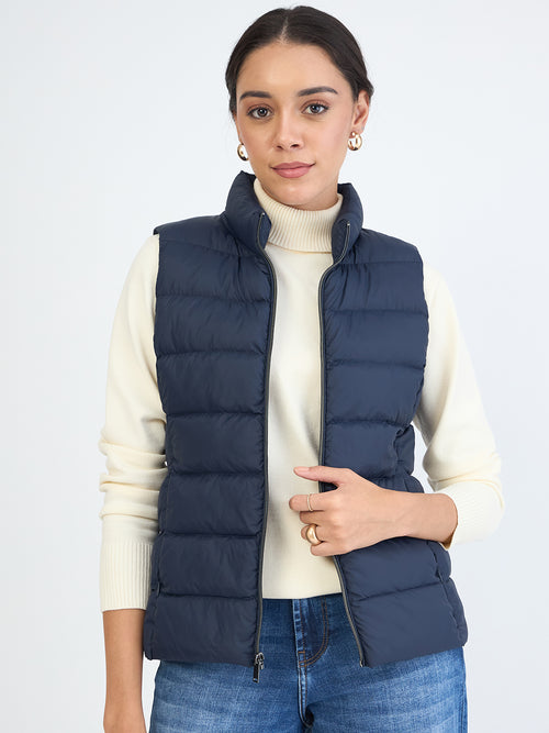 Navy Quilted Sleeveless Puffer Jacket