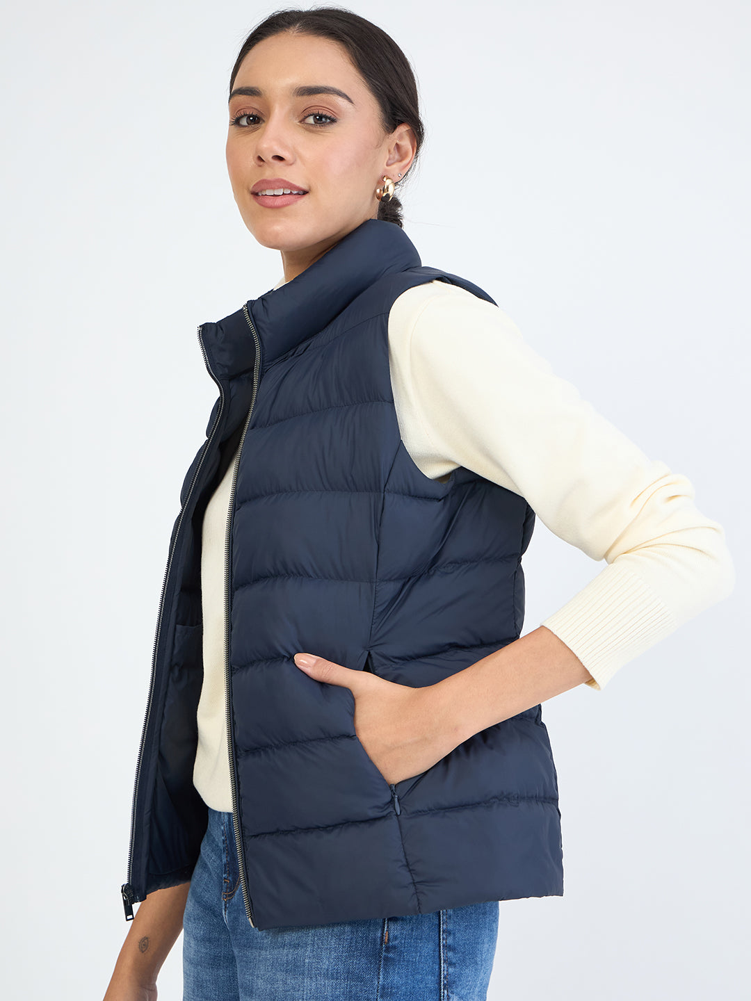 Navy Quilted Sleeveless Puffer Jacket