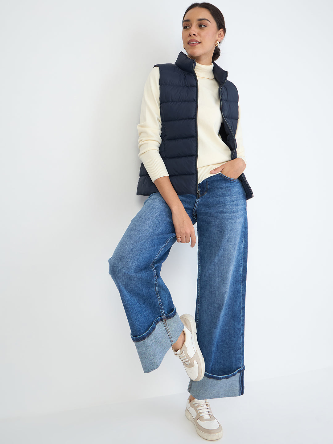 Navy Quilted Sleeveless Puffer Jacket