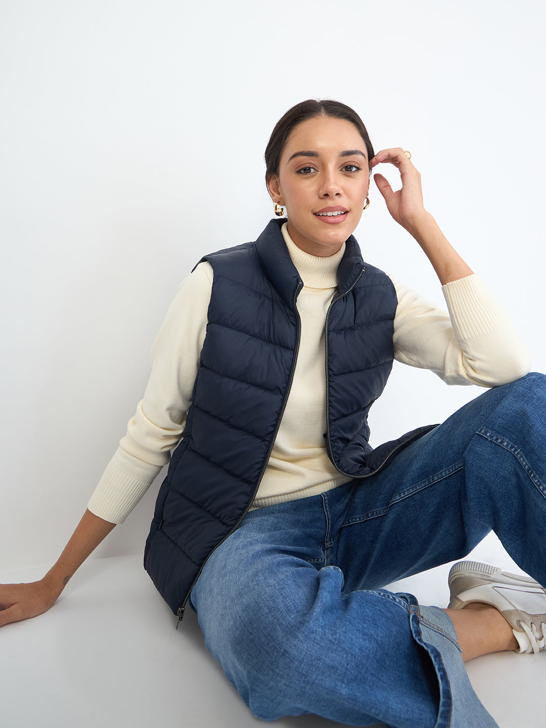 Navy Quilted Sleeveless Puffer Jacket