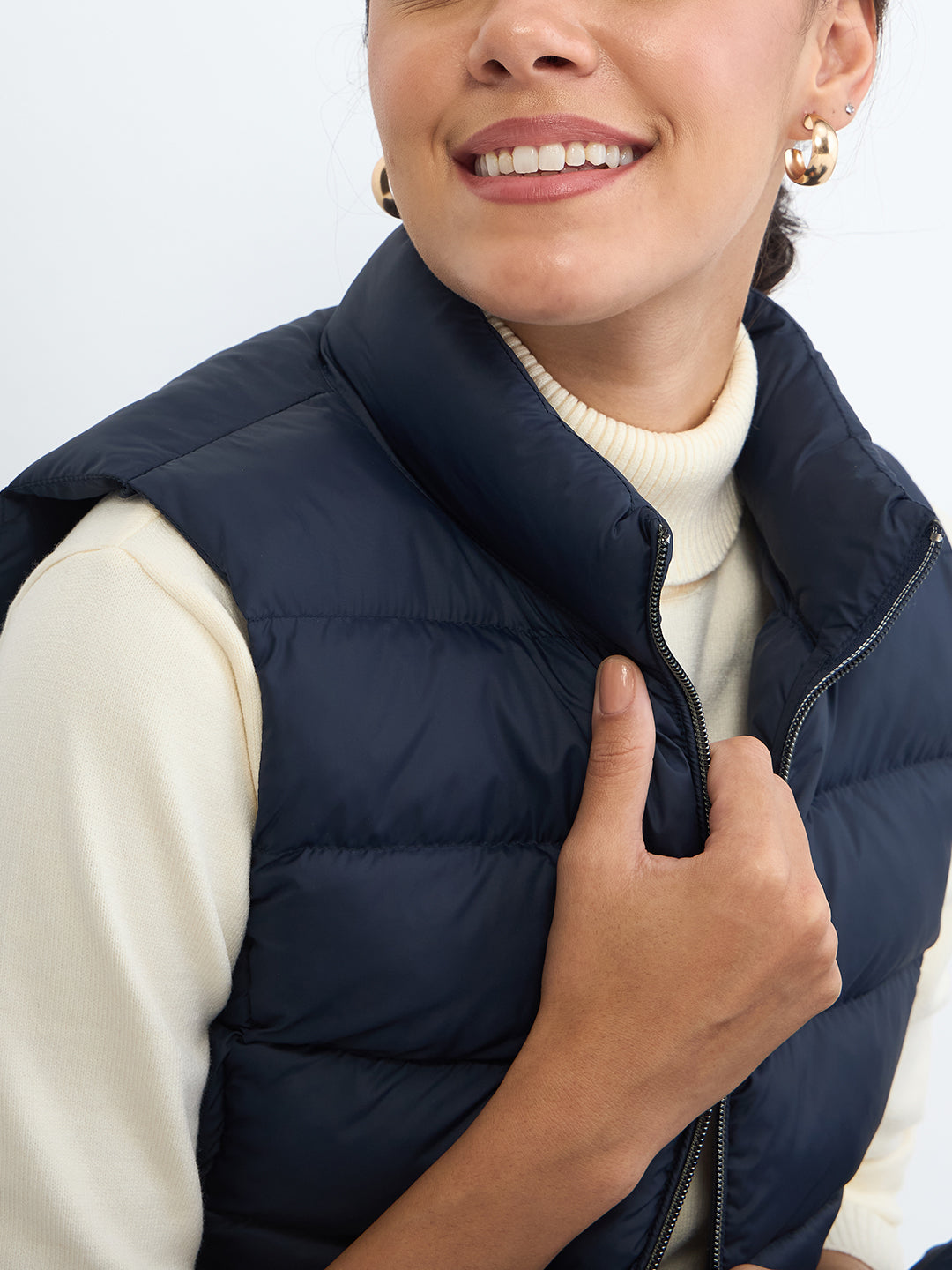 Navy Quilted Sleeveless Puffer Jacket