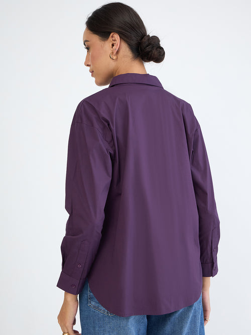 Deep Purple Poplin Pleated Shirt