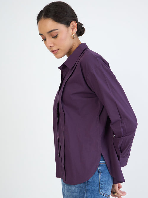 Deep Purple Poplin Pleated Shirt