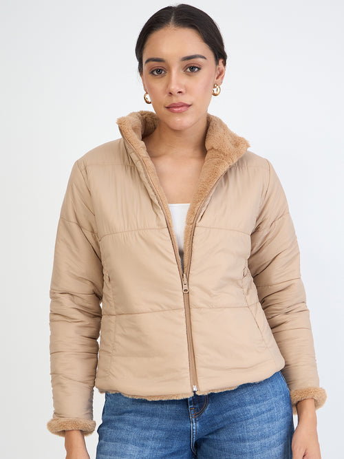 Beige Fur Reversible Jacket