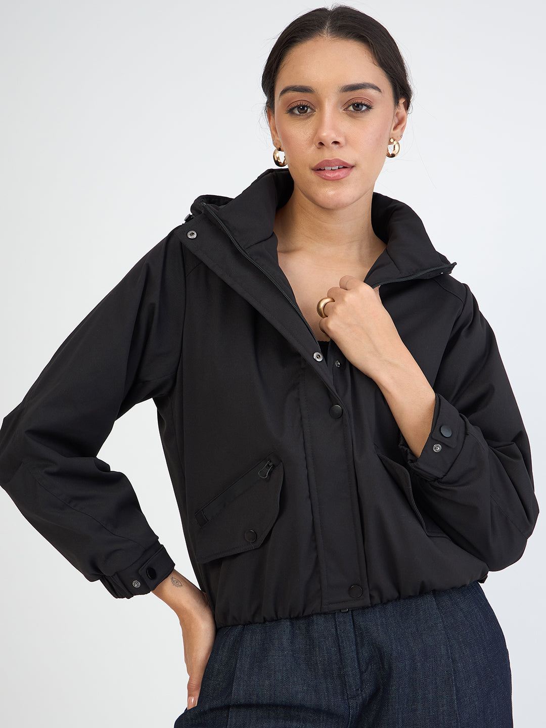 Black Oversized Bomber Jacket