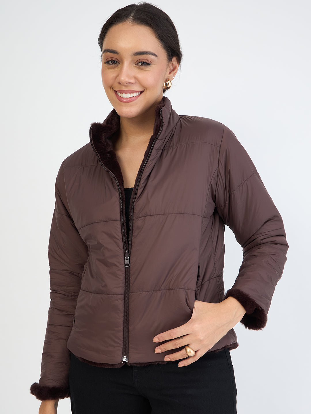 Coffee Brown Fur Reversible Jacket