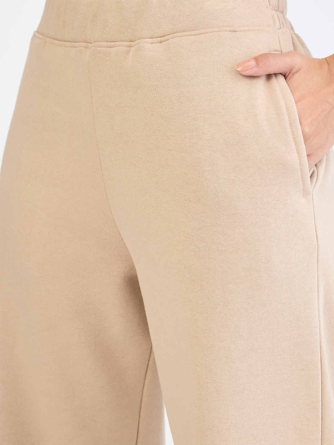 Beige Zip-Up Fleece Hoodie