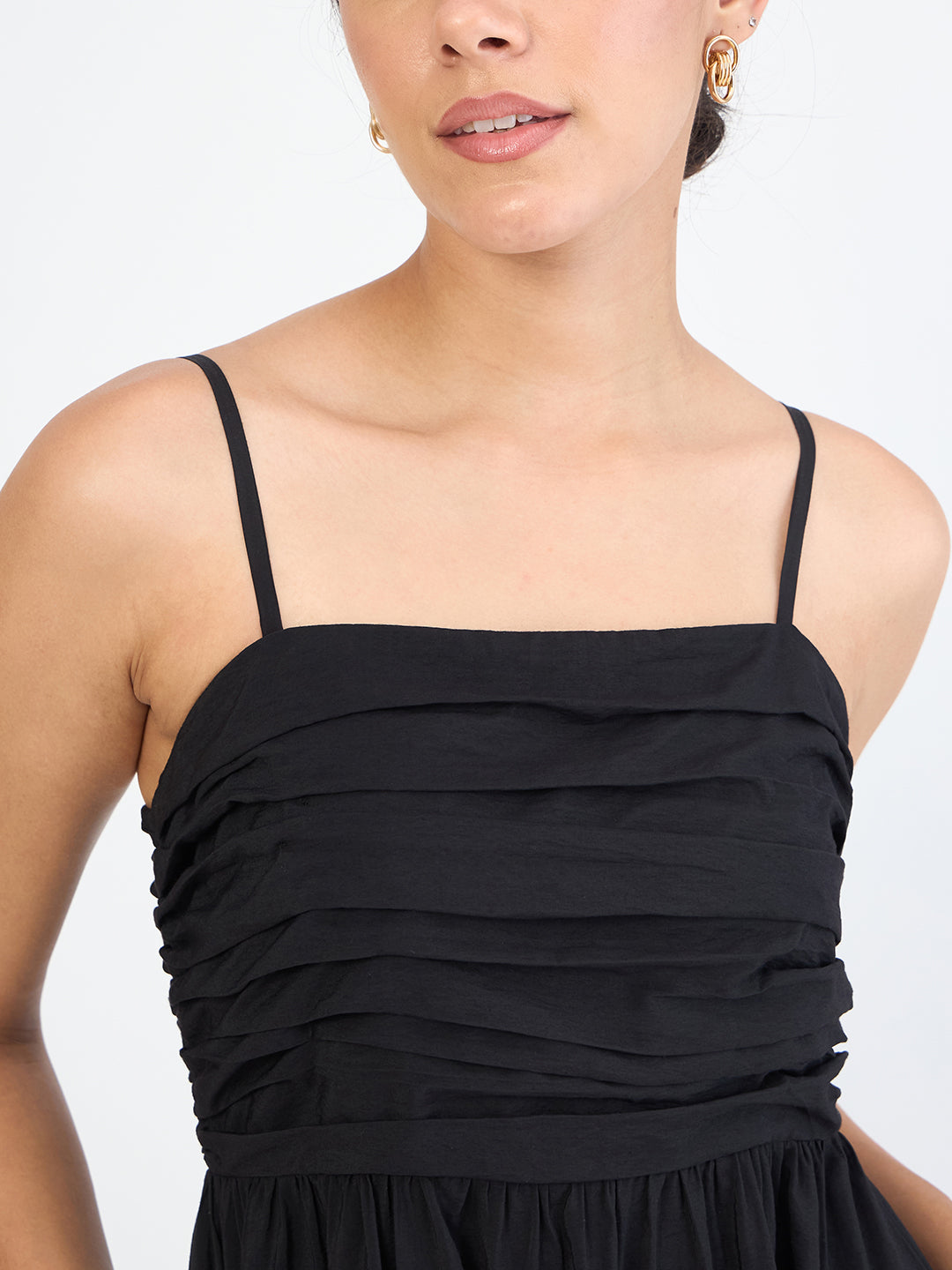 Black Off Shoulder Ruched Detail Maxi Dress