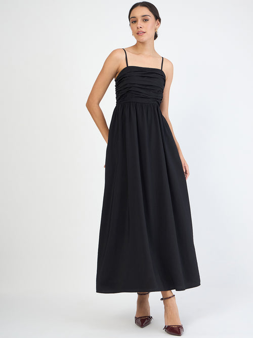 Black Off Shoulder Ruched Detail Maxi Dress