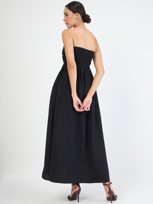 Black Off Shoulder Ruched Detail Maxi Dress