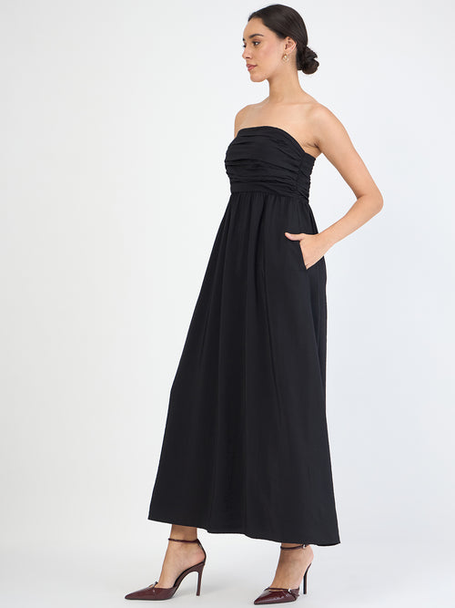 Black Off Shoulder Ruched Detail Maxi Dress