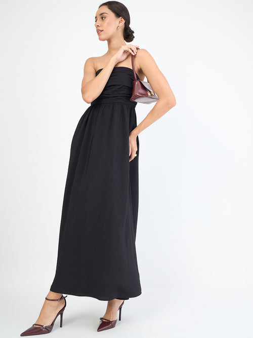 Black Off Shoulder Ruched Detail Maxi Dress