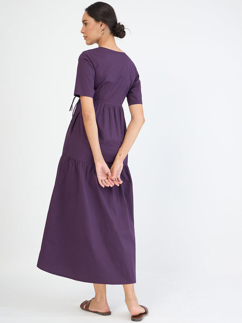 Deep Purple Poplin Tiered Maxi Dress
