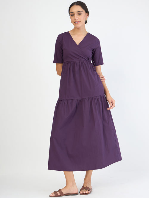 Deep Purple Poplin Tiered Maxi Dress
